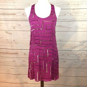 Parker Silk Fuchsia Magenta Geometric Sequin Slipdress